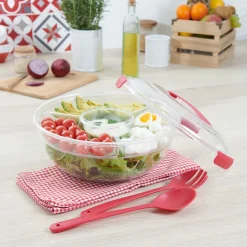 Sale Gifi Saladier fraîcheur multicompartiments transparent et rouge