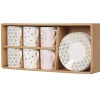 Outlet Gifi Service à café faïence blanc rose or 6 personnes