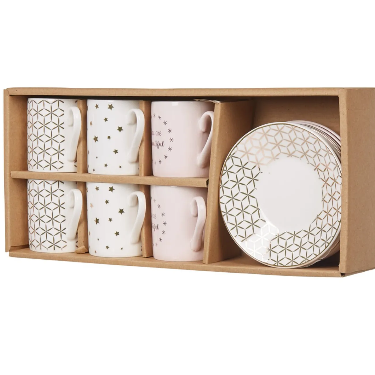 Outlet Gifi Service à café faïence blanc rose or 6 personnes