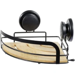 Gifi Equipement Douche^Serviteur de douche d'angle bambou et métal noir