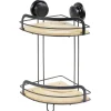 Gifi Equipement Douche^Serviteur de douche d'angle 2 niveaux bambou et métal noir