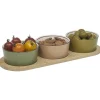 Outlet Gifi Set apéritif coupelle porcelaine x3 et support bambou