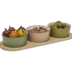Outlet Gifi Set apéritif coupelle porcelaine x3 et support bambou