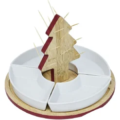 Best Gifi Set apéritif plateau bambou sapin Noël et coupelle x4