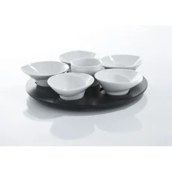 Outlet Gifi Set apéritif plateau tournant 6 coupelles noir et blanc