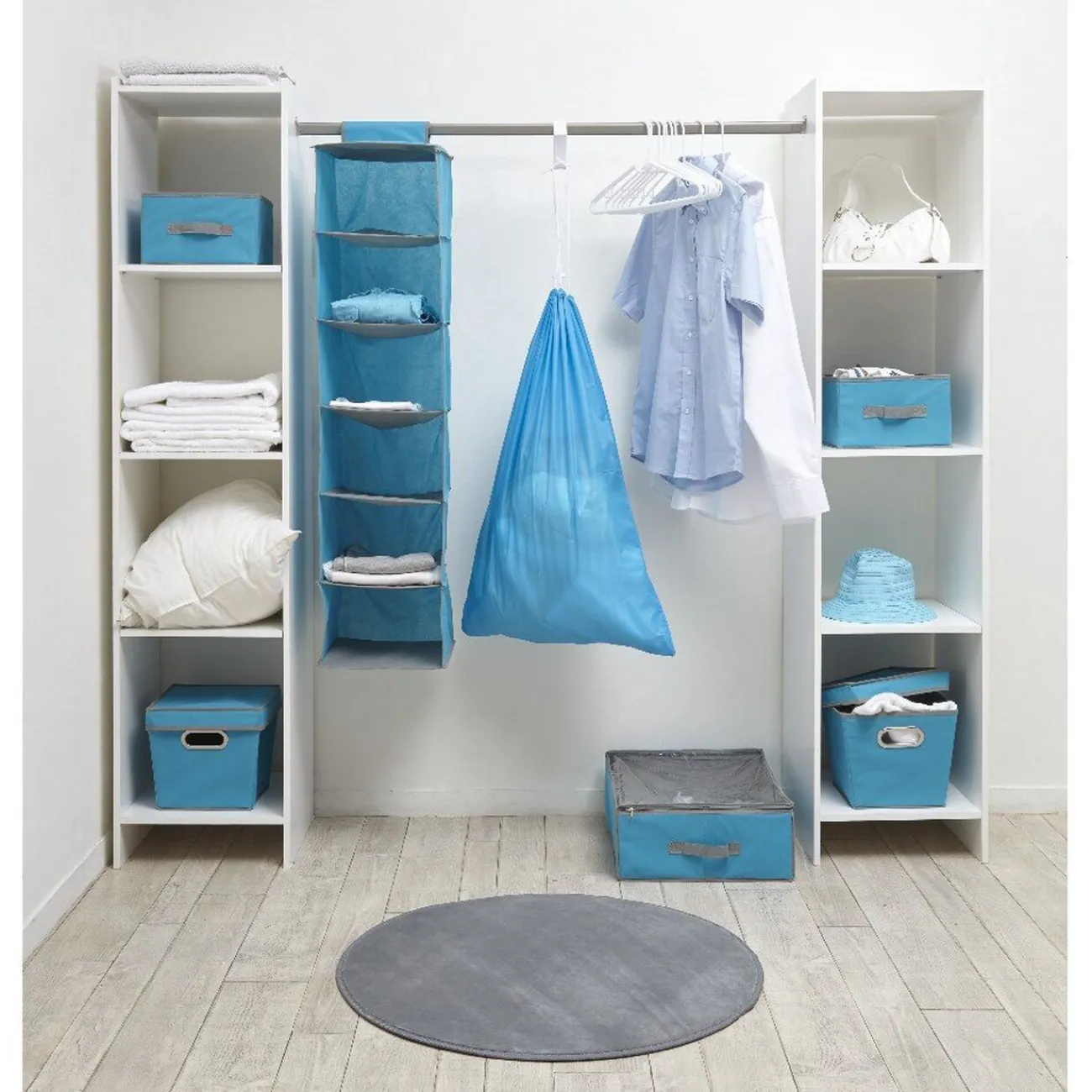 Gifi Rangement|Set de rangement dressing bleu et blanc