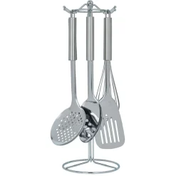 Best Gifi Set de 6 ustensiles de cuisine avec support inox gris Ø16xH40,5cm
