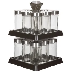 Gifi Support à épices noir 16 bocaux en verre et inox 2 étages