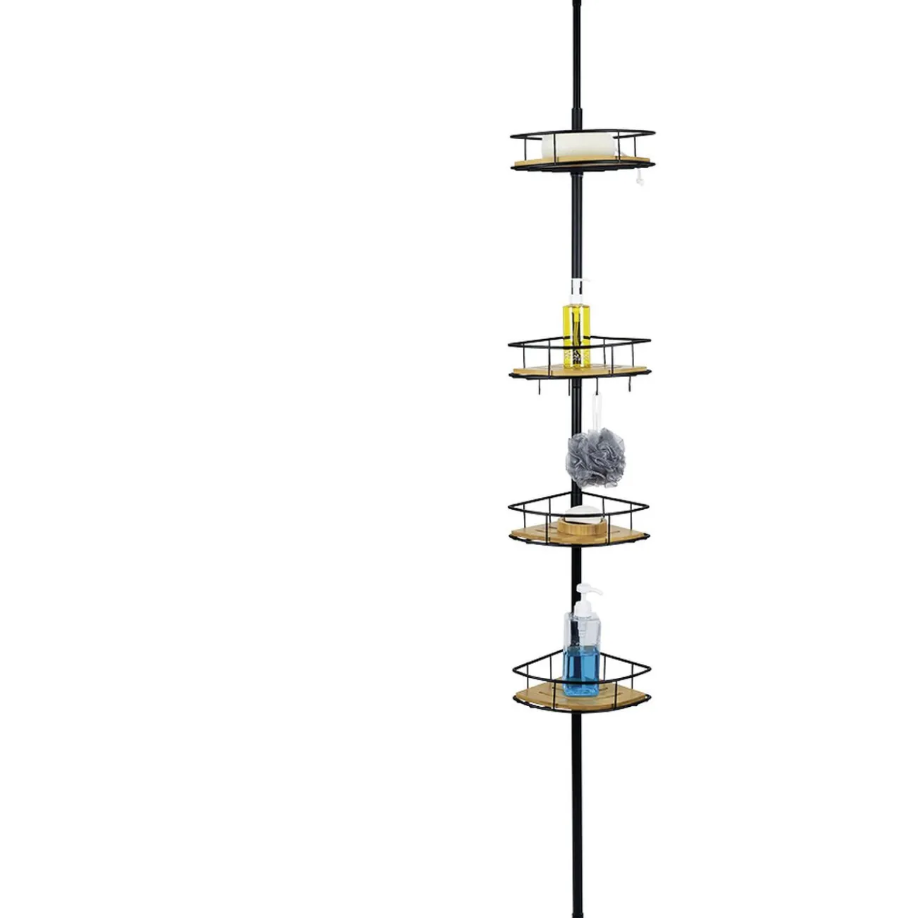 Gifi Equipement Douche^Étagère d'angle métal et bambou 4 niveaux 16 crochets 20x20xH65/275cm
