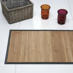 Gifi Aménagement Salle De Bain^Tapis de salle de bain bambou marron à bordure grise