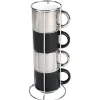 Sale Gifi 4 tasses en céramique noir et argent avec support metallique h30