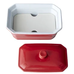Discount Gifi Terrine avec couvercle et presse rectangulaire rouge blanche