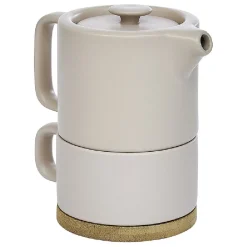 Best Gifi Tisanière 40cl et tasse 25cl grès taupe avec support bambou