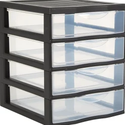 Gifi Rangement|Tour de rangement plastique 4 tiroirs A6 noir
