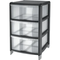 Gifi Rangement|Tour de rangement 3 tiroirs noir transparent 20L