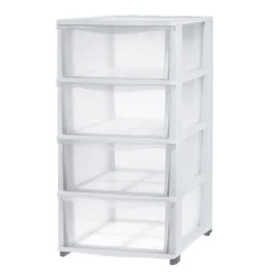 Gifi Rangement|Tour de rangement 4 tiroirs plastique blanc 37x27xH82,7cm