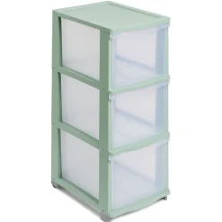 Gifi Rangement|Tour de rangement à 3 tiroirs plastique vert 27x37x63cm