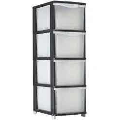 Gifi Rangement|Tour de rangement transparente et noire 4 tiroirs 13,5L