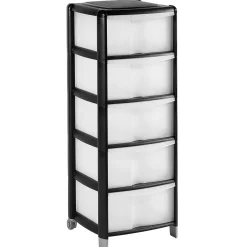 Gifi Rangement|Tour de rangement transparente et noire 5 tiroirs 20L
