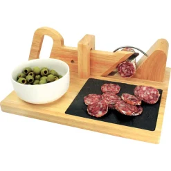 Discount Gifi Trancheuse à saucisson manuelle bambou plateau ardoise