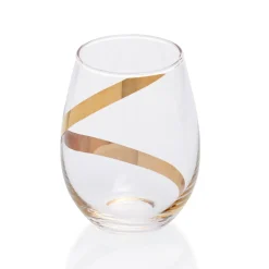 Best Gifi Verre à eau transparent motif ruban doré x3